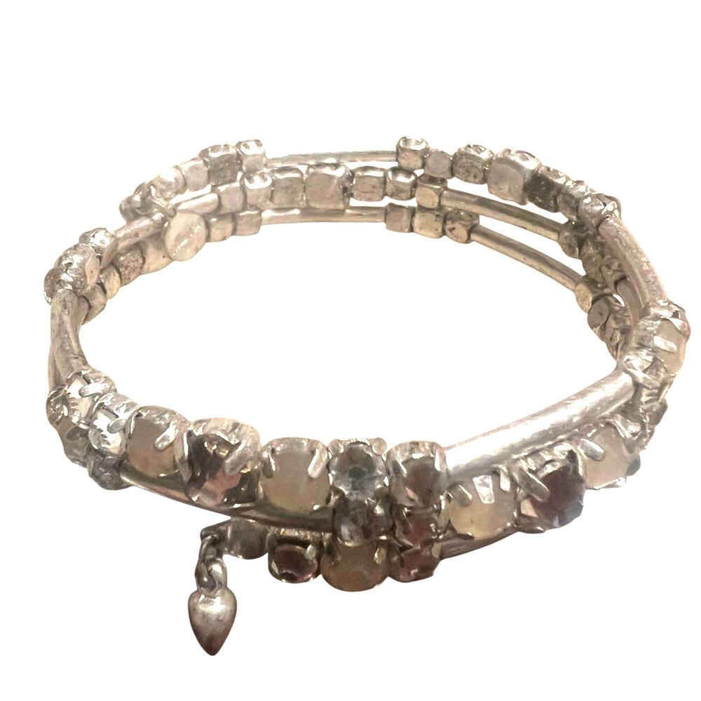 Stella & Dot Isabelle Bracelet Silver Tone Wrap Around Memory Wire Beaded 7" Y2K